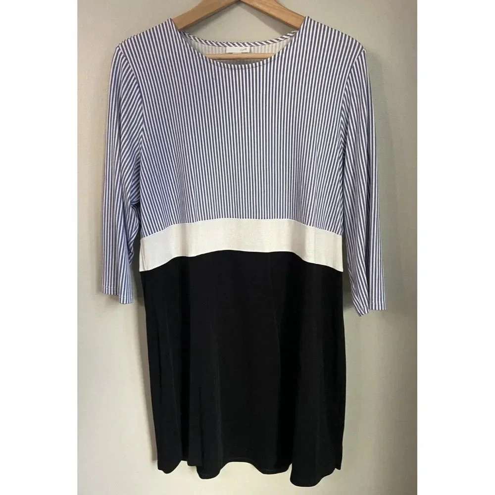 J.Jill Dress Navy Blue White Stripe Sheath Large L